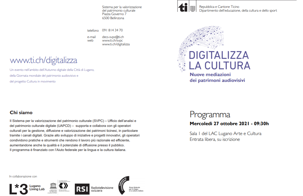 Lorenzo Cantoni @ Digitalizza la cultura. Nuove mediazioni dei patrimoni audiovisivi (27.10.2021)