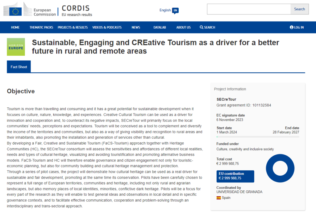 SECreTour: Sustainable, Engaging and CREative Tourism as a driver for a better future in rural and remote areas